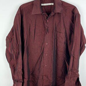 Eccolo Dress Shirt Size L Burgundy Long Sleeve Pocket Modal Polyester Cotton